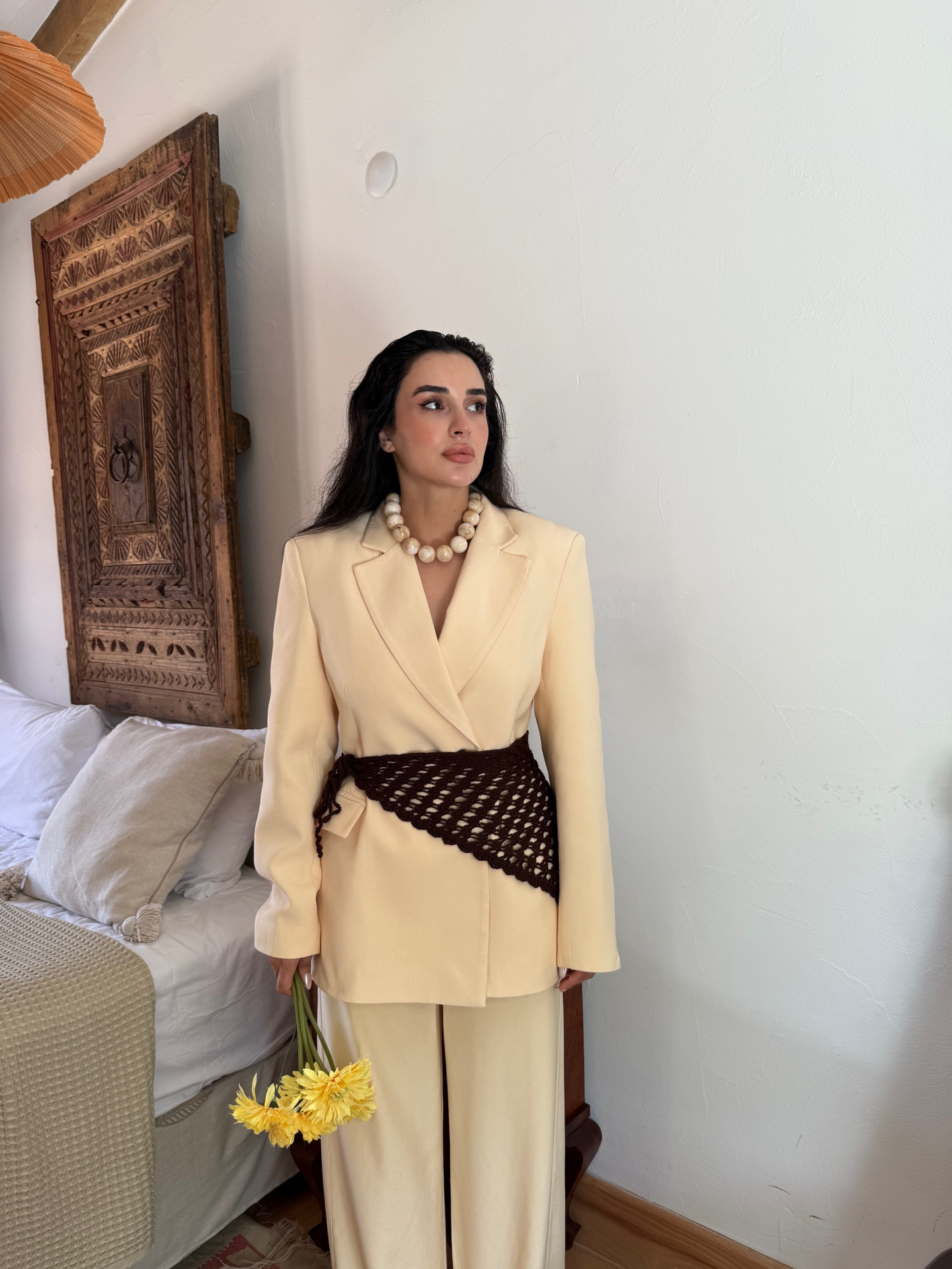 Vintage el örgü bel aksesuarı Kahverengi