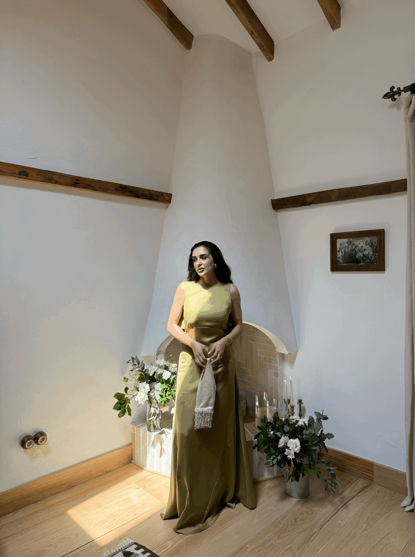 Sırt Dekolteli Saten Abiye Elbise Yeşil - L