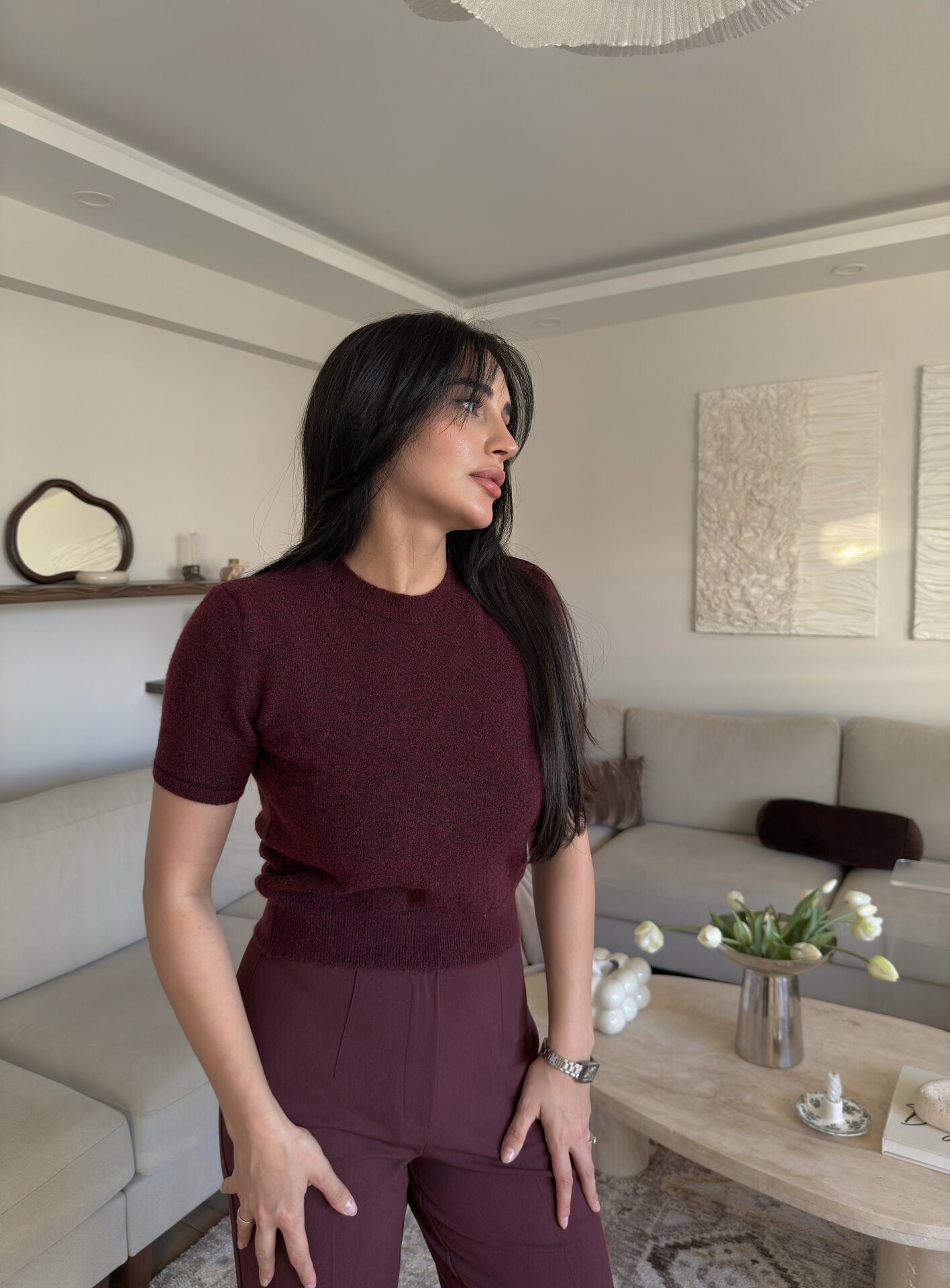 Kısa kollu kazak Bordo - STD