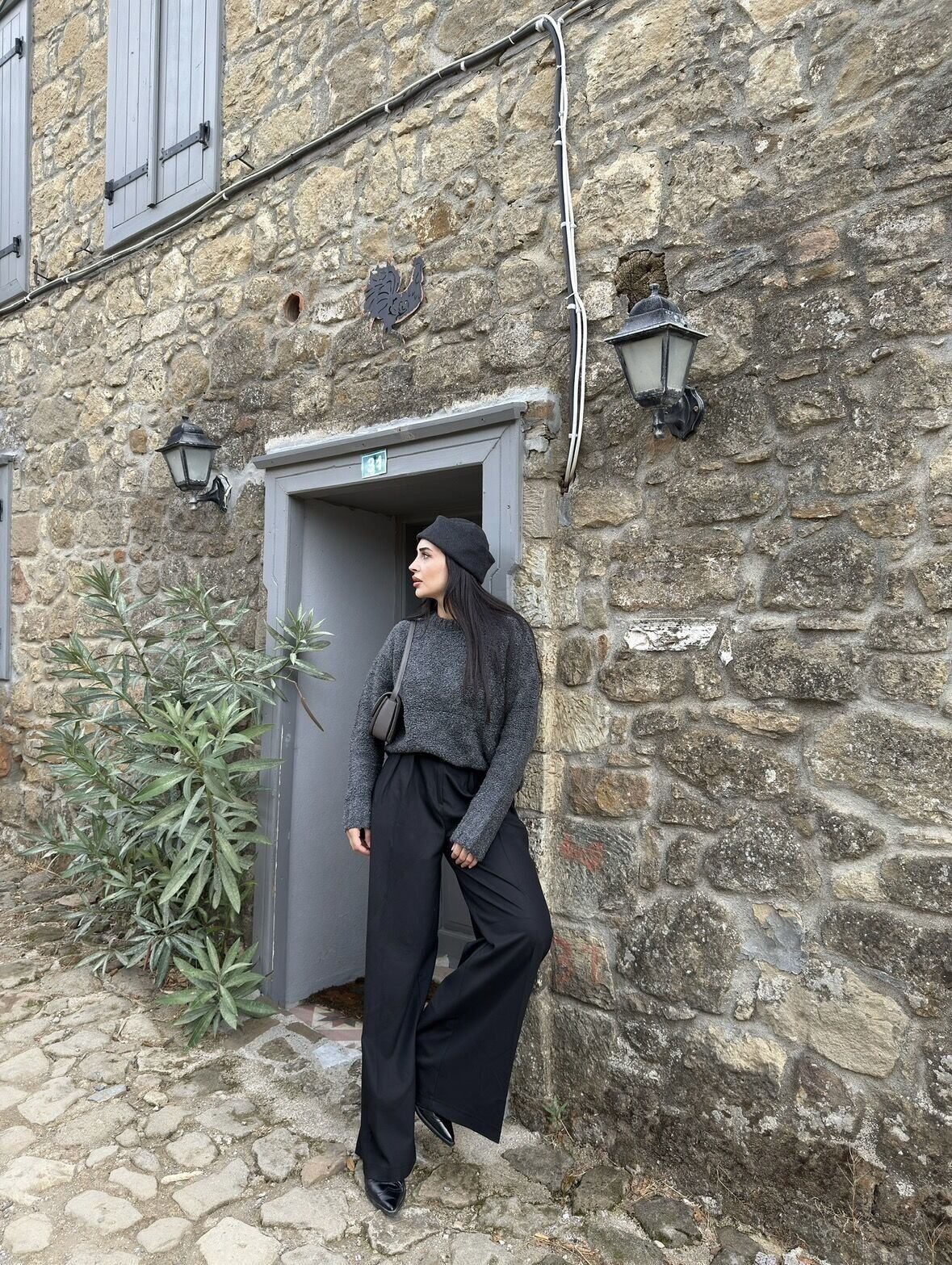 Kemerli Pileli Palazzo Pantolon Siyah - XL