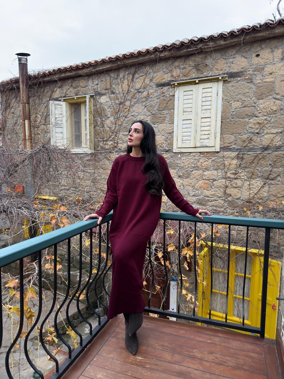 Triko Elbise Bordo - STD