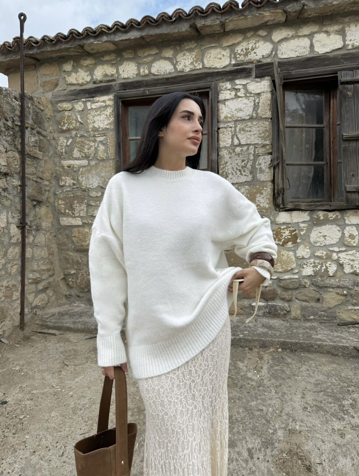 Yumuşak dokulu triko kazak Beyaz - STD