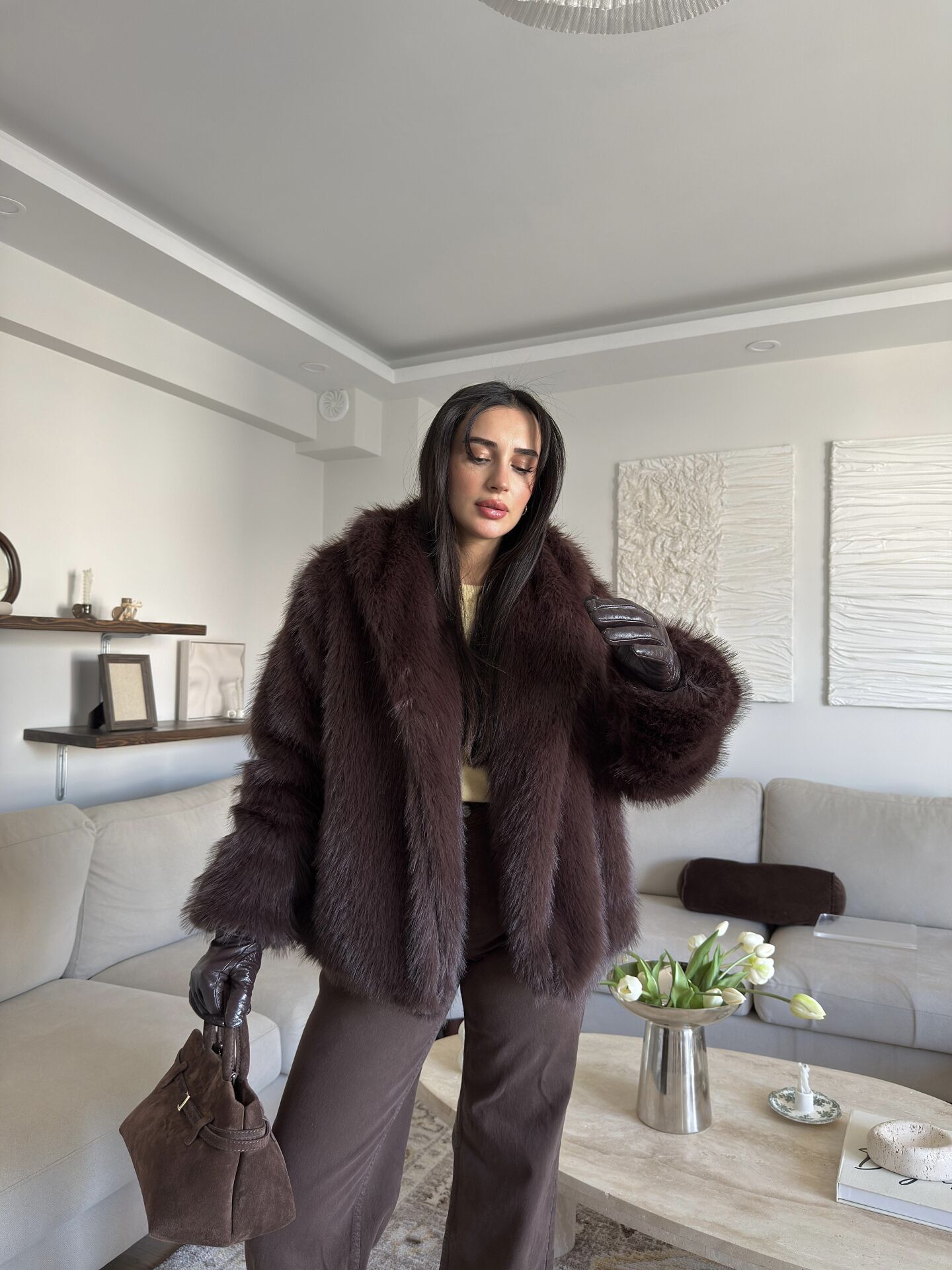 Kahverengi Kürk Ceket S - Kahverengi