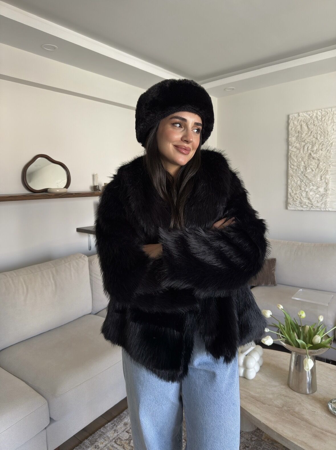 Siyah Kürk Ceket S - Siyah