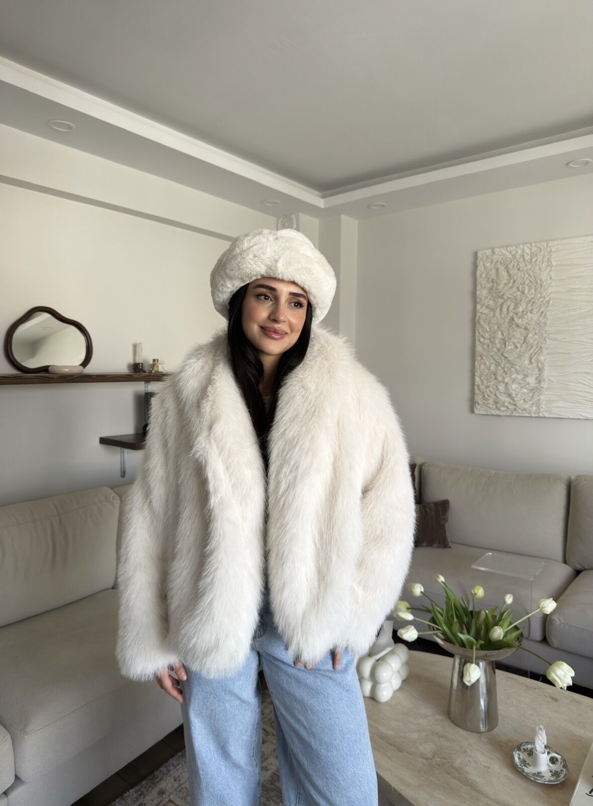 Beyaz Kürk Ceket L - Beyaz