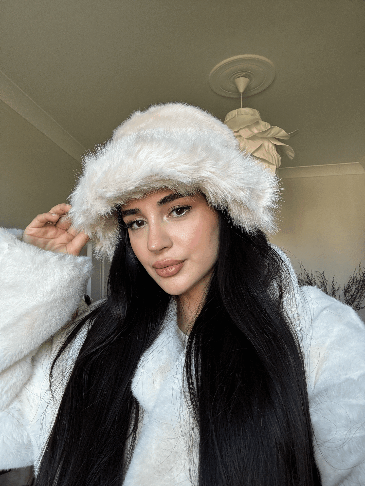 Suni kürk kalpak şapka bej - STD