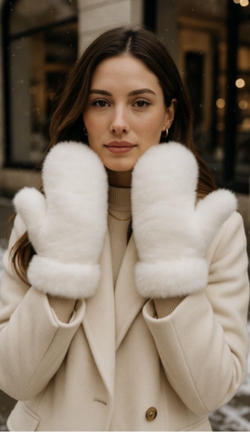 Kabarık tüylü eldiven Beyaz - STD