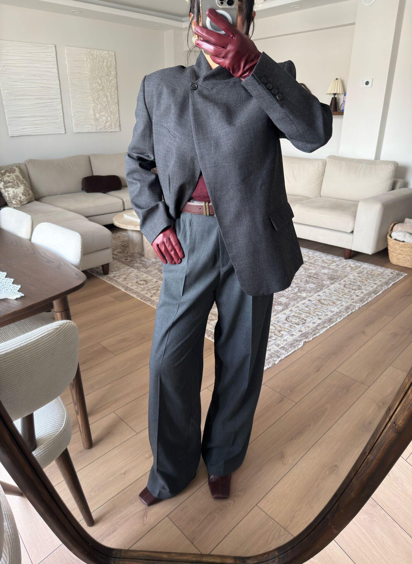 Geniş pensli pantolon gri marn - XL