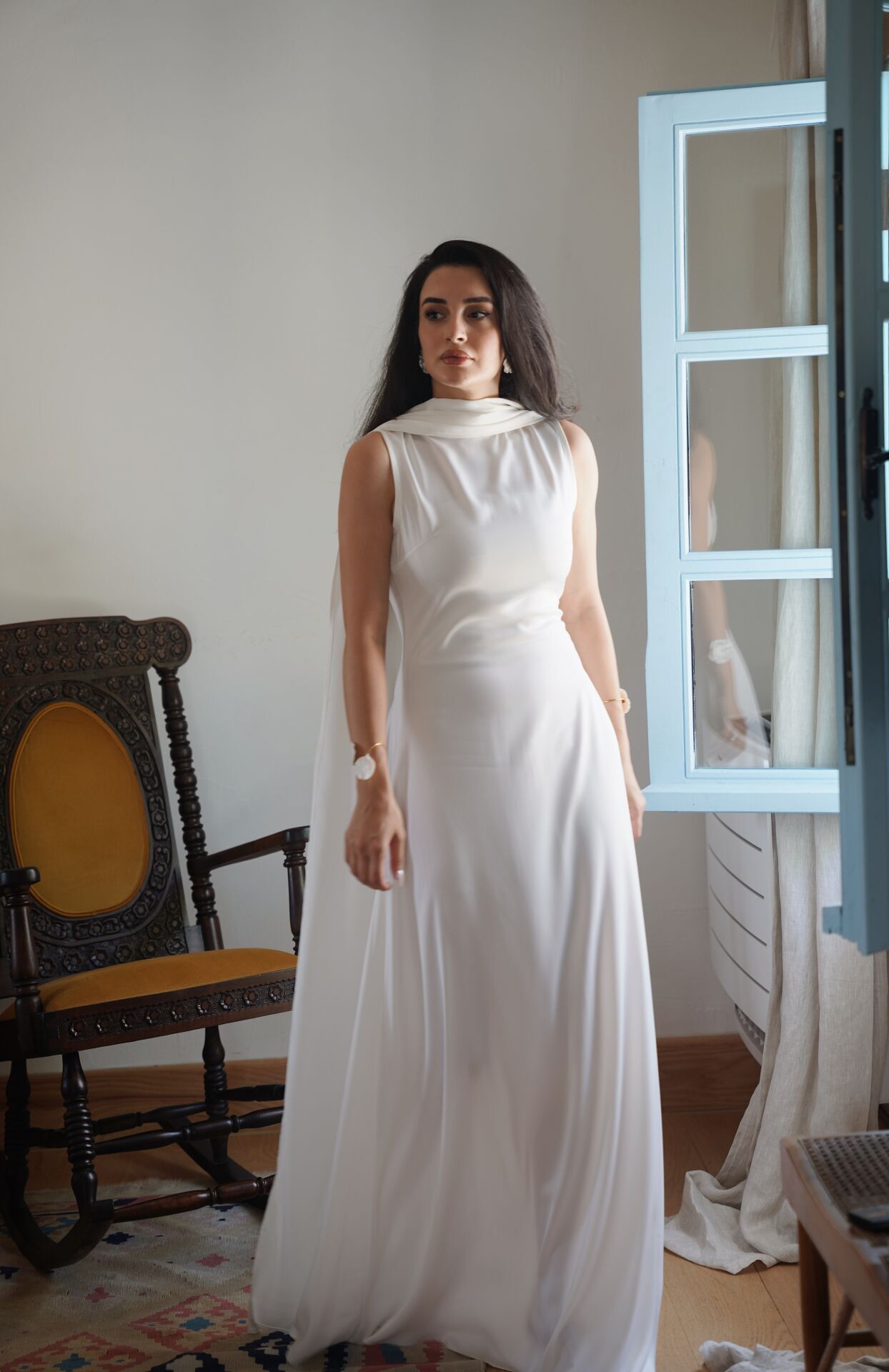 İki kuşaklı kolsuz elbise Beyaz - XL