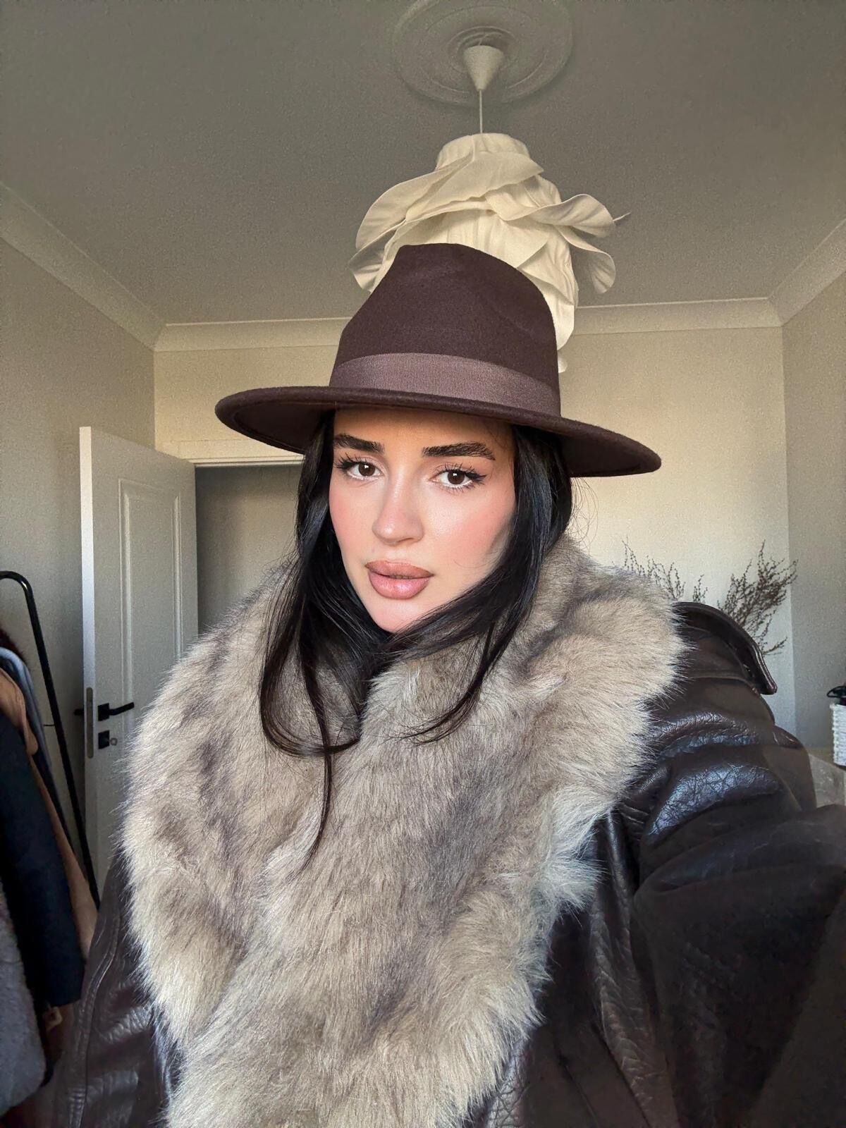 Bant detaylı fötr şapka Kahverengi