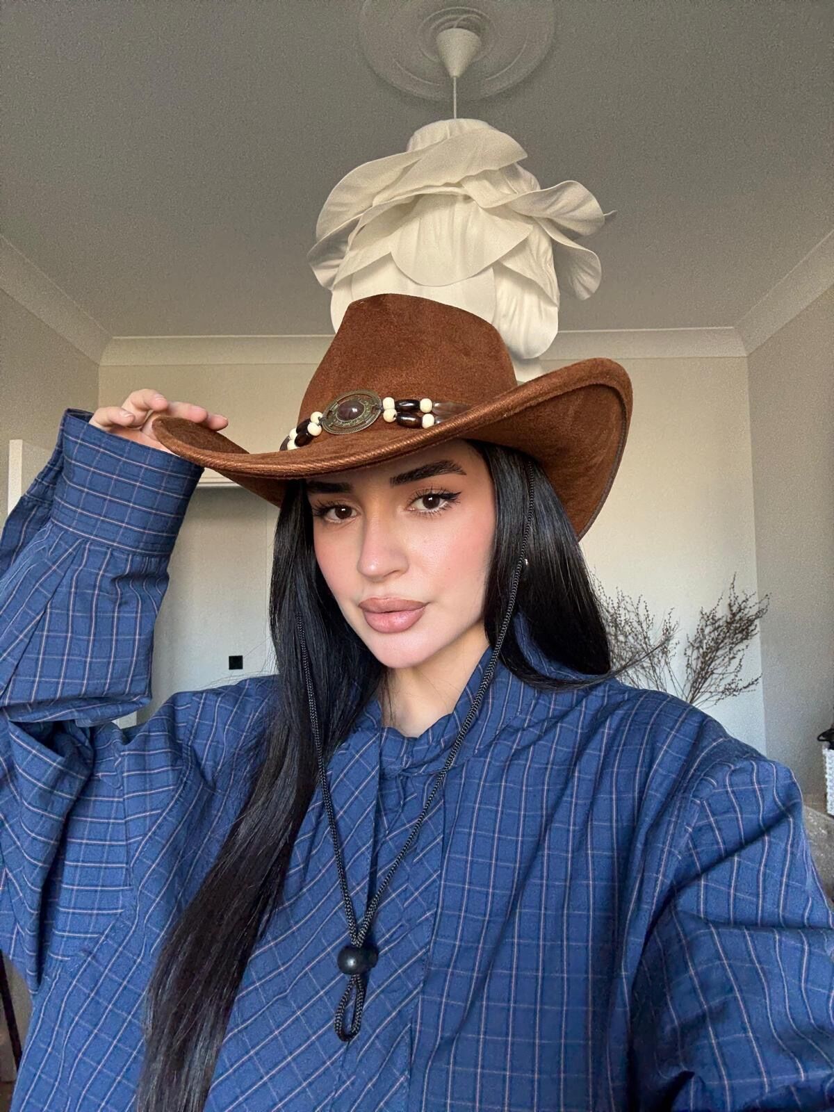 Kovboy taşlı şapka Camel