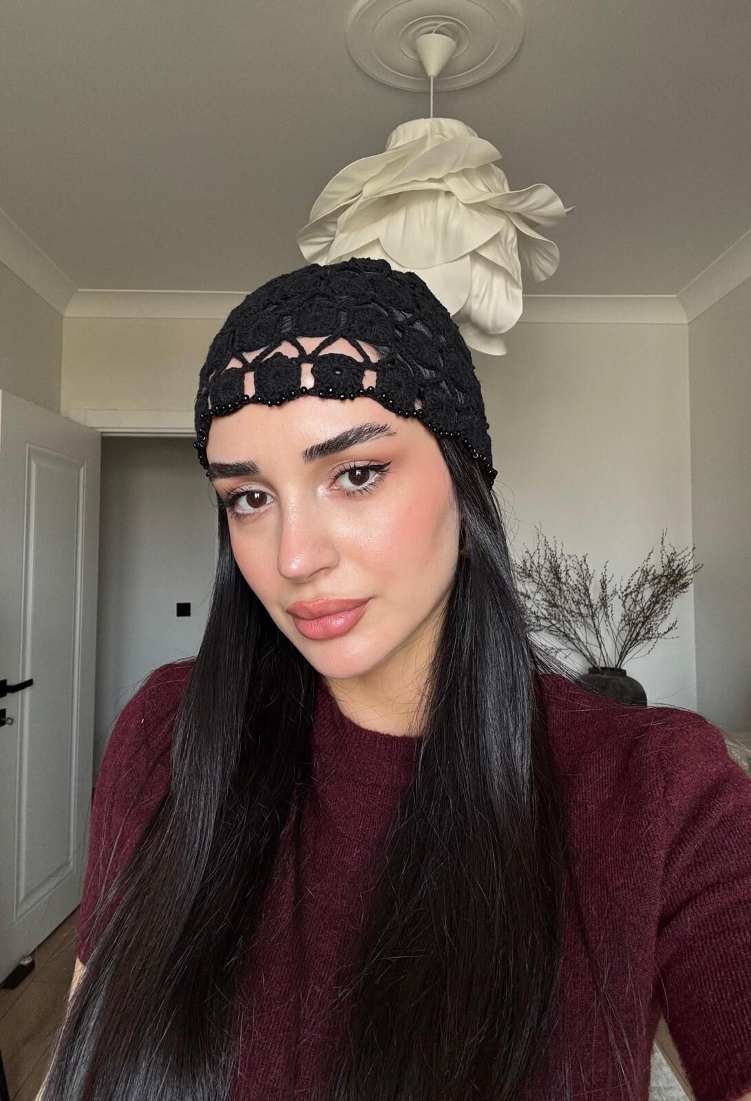 Çok işlemeli el emeği kafa aksesuarı Siyah