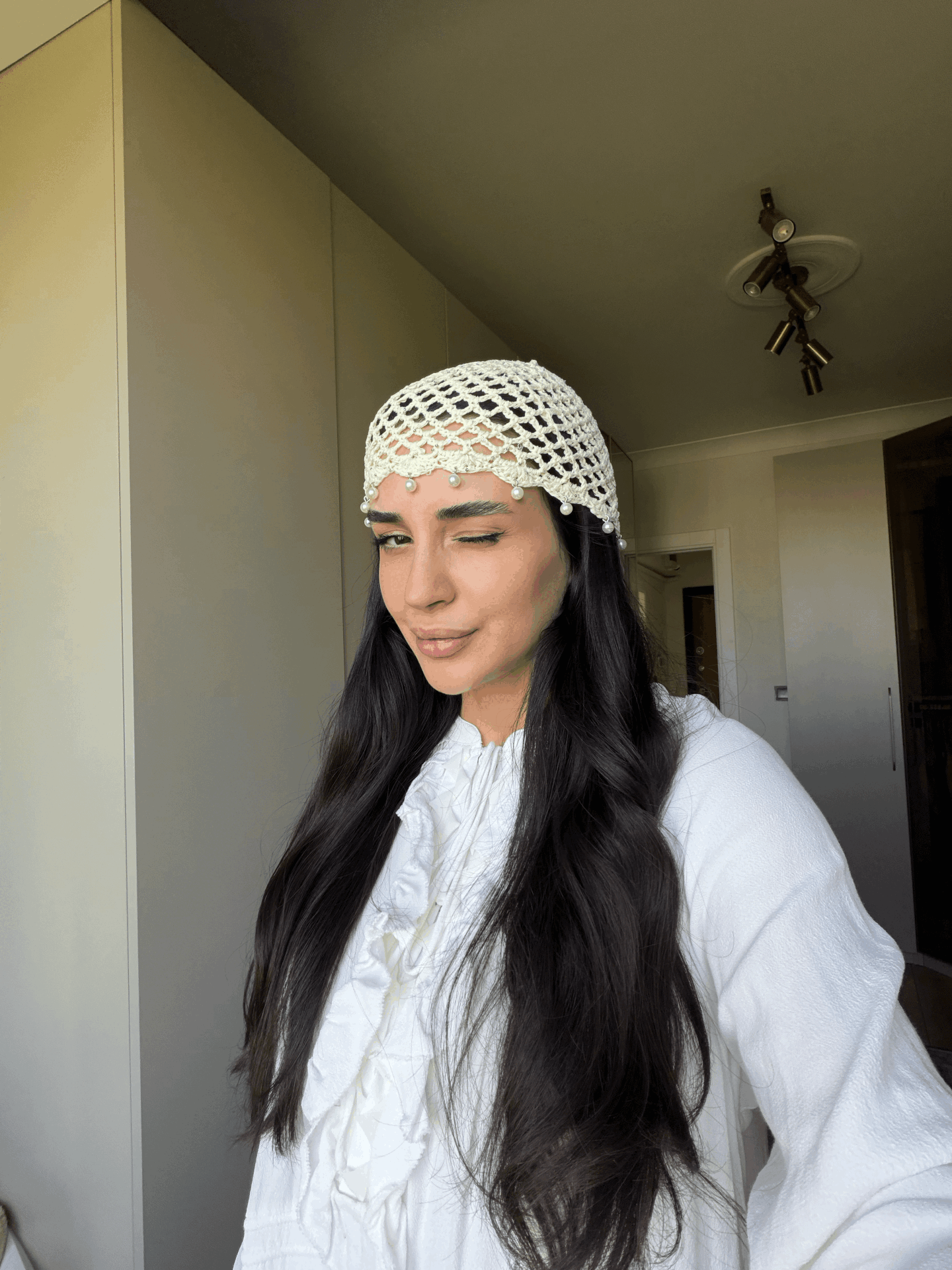 İnci detaylı kafa aksesuarı bej - STD